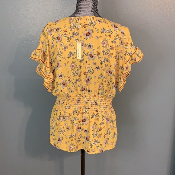 MAX STUDIO yellow floral top Sz L - Picture 6 of 10